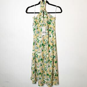 NWT Zara Keyhole Yellow Green Halter Dress SZ M